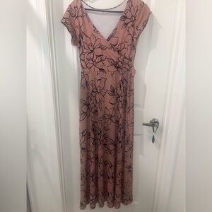 Large xl pink blue floral maxi dress